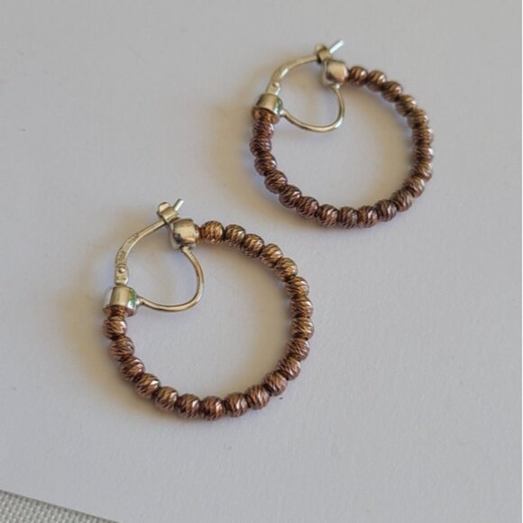 Vintage Sterling Silver Dazzling Bronze Boho Western Beaded Round Hoop Earrings - Picture 5 of 7